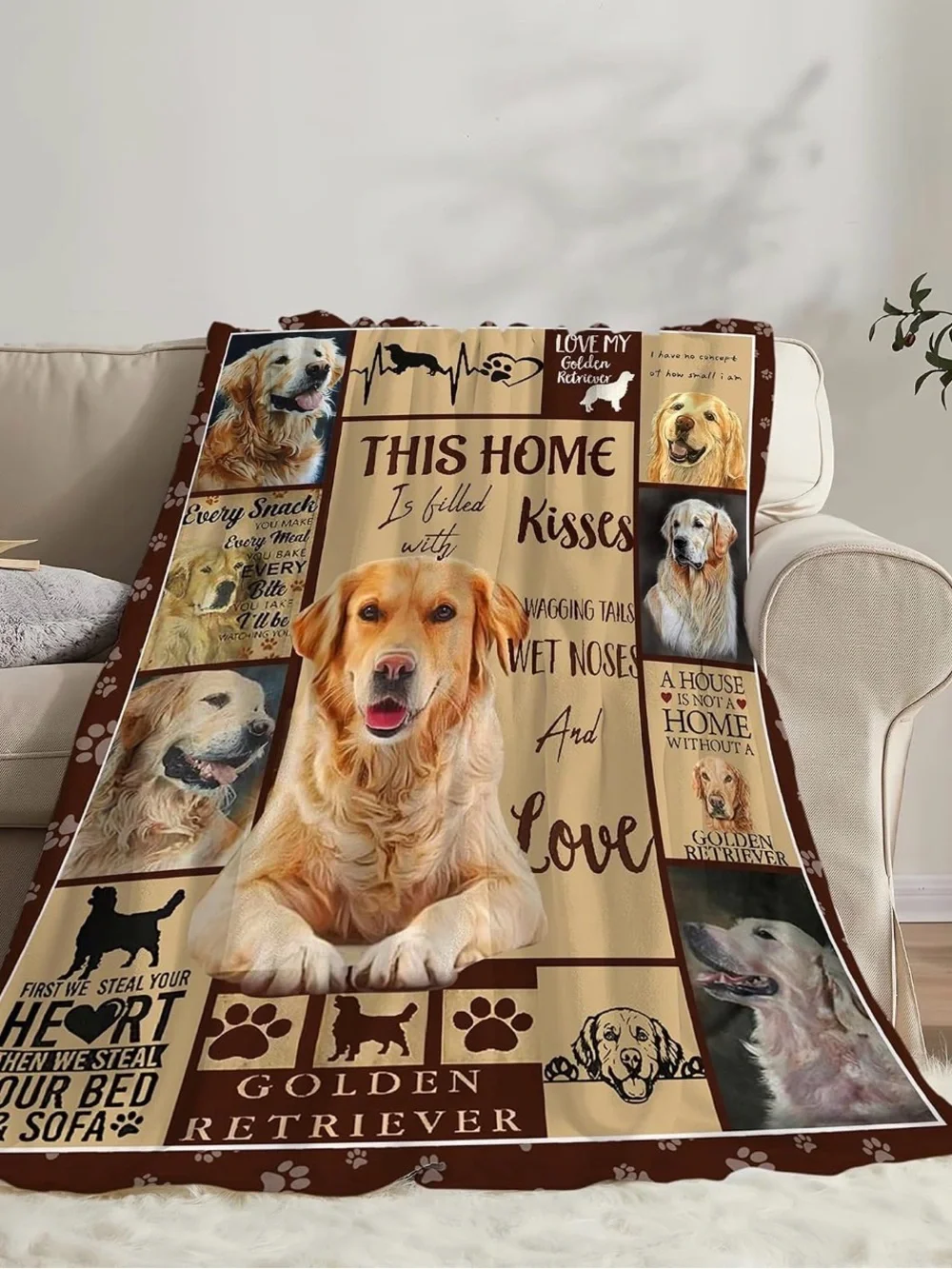 Golden Retriever Photo Throw Blanket - Brown & Cream 40x50